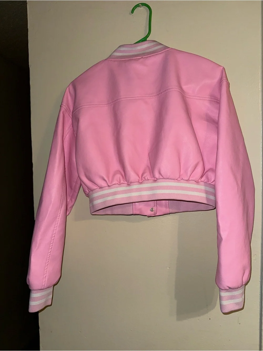 Daisy Pink Cropped Varsity Bomber Jacket